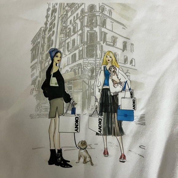 ❄️DKNY White Graphic Tee City Chic Fashion Illustration Crewneck Sweatshirt - Picture 3 of 9